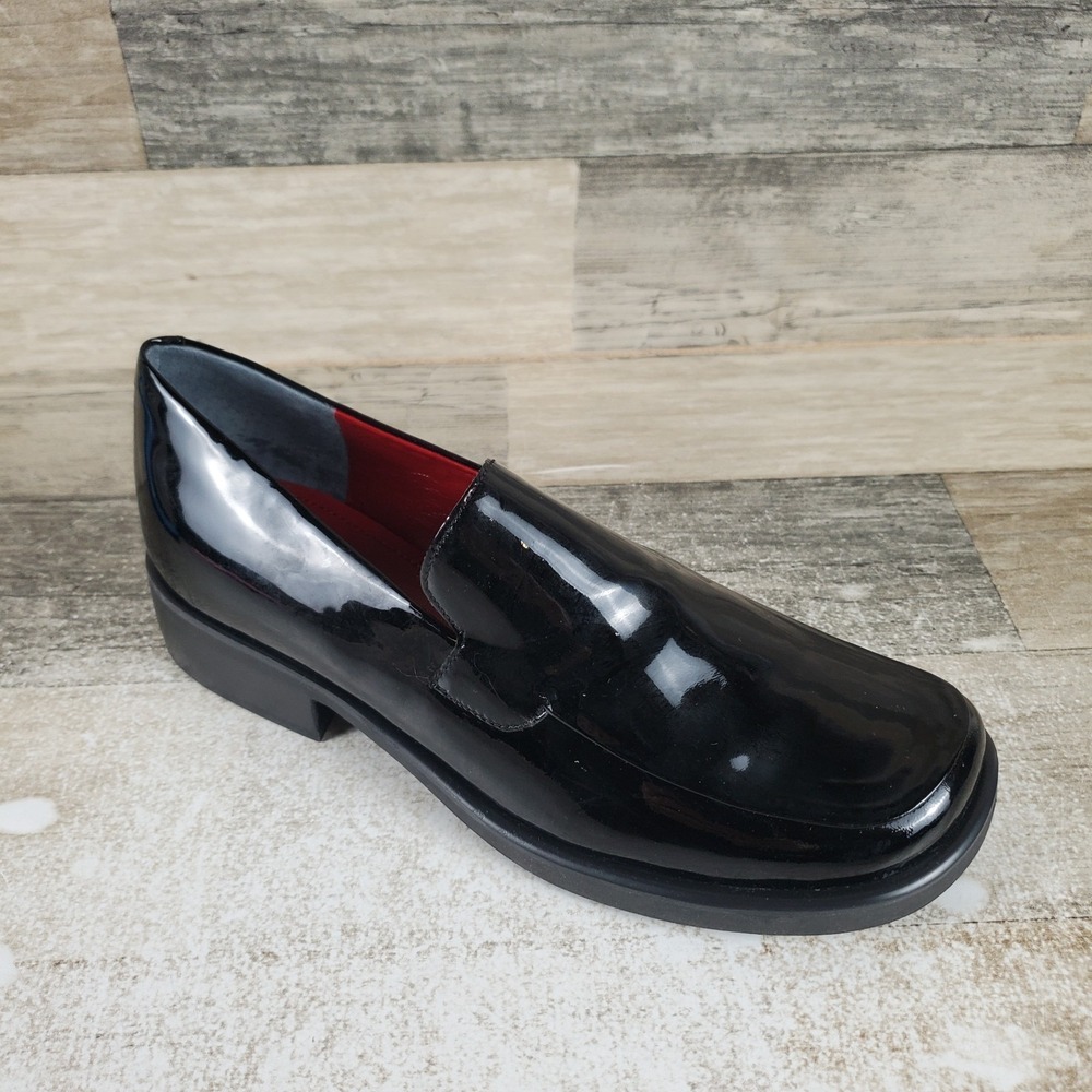 Franco Sarto Bocca Womens Loafers Sz 5 Black Patent Leather Slip On‎ Round Toe